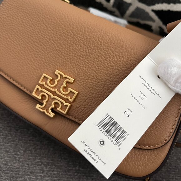 NWT Tory Burch Britten Tan Leather Convertible Flap Crossbody Shoulder Bag138772 - Picture 4 of 7